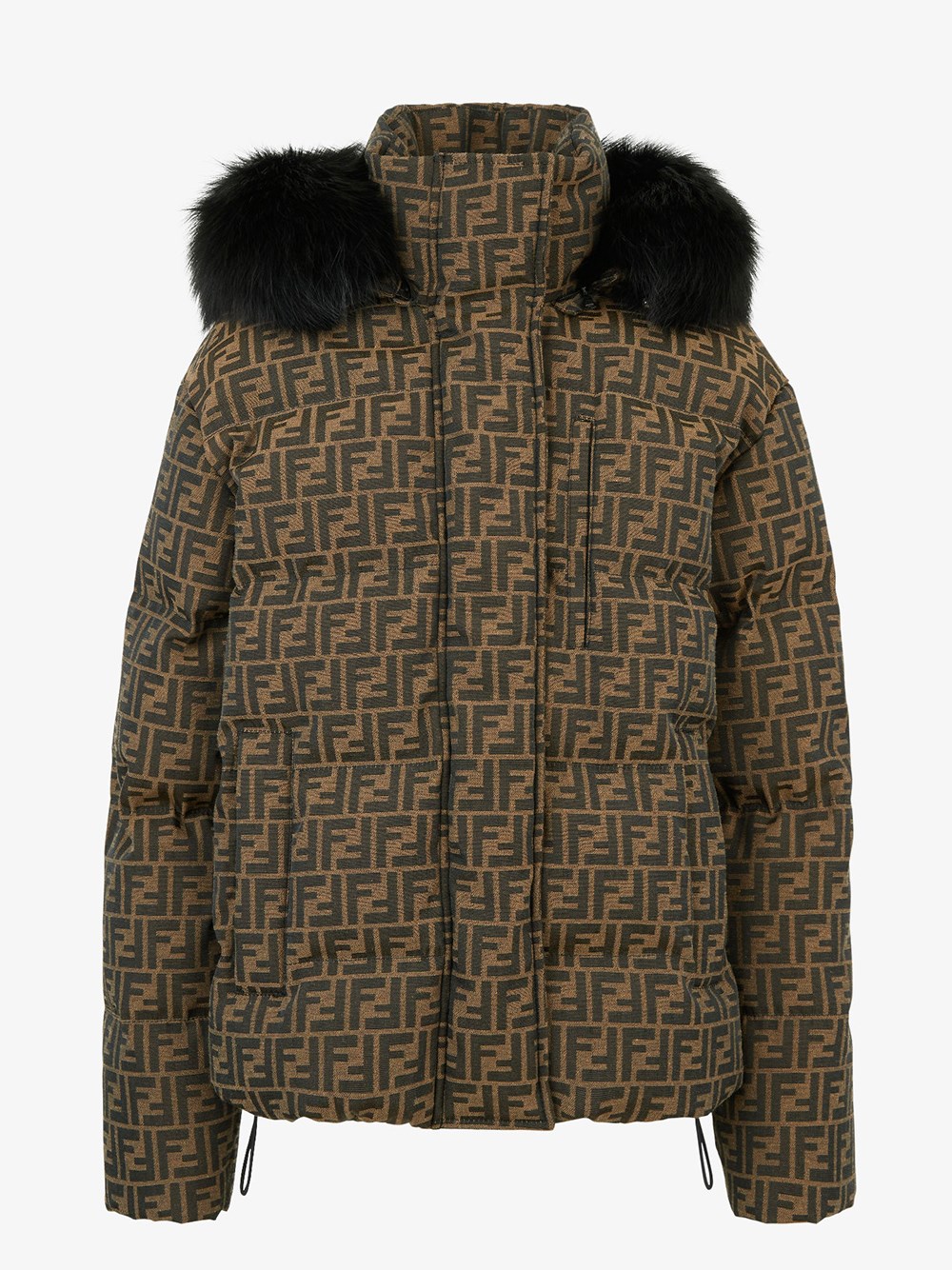 Fendi Ff Canvas Padded Jacket In Brown