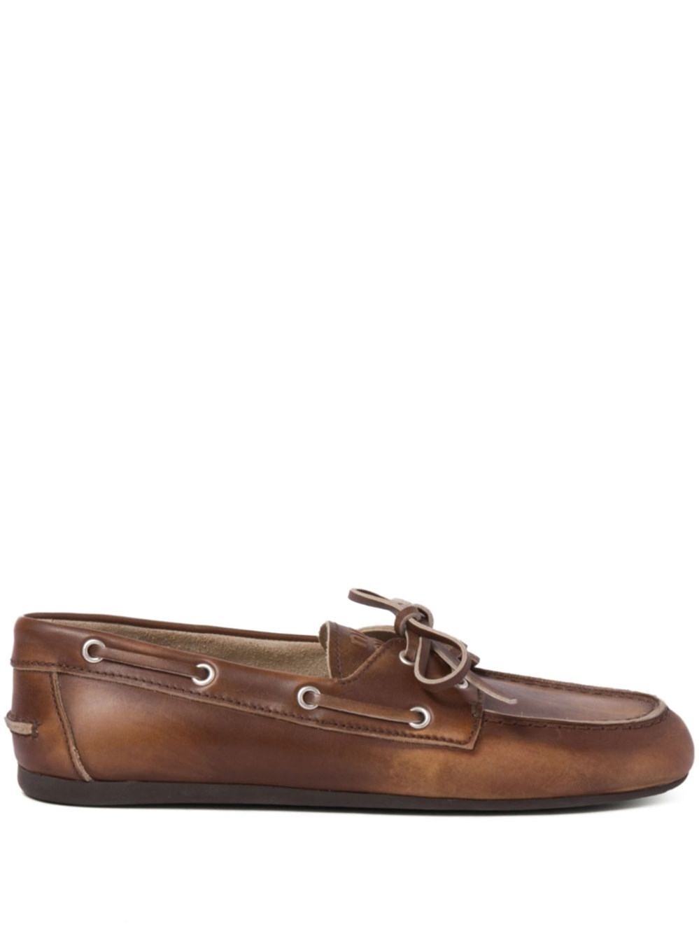 Miu Miu Unlined Bleached Leather Loafers In Brown