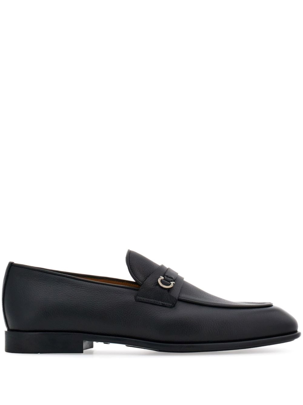 Ferragamo Salvatore Hammered Leather Gancini Loafers Shoes In Black