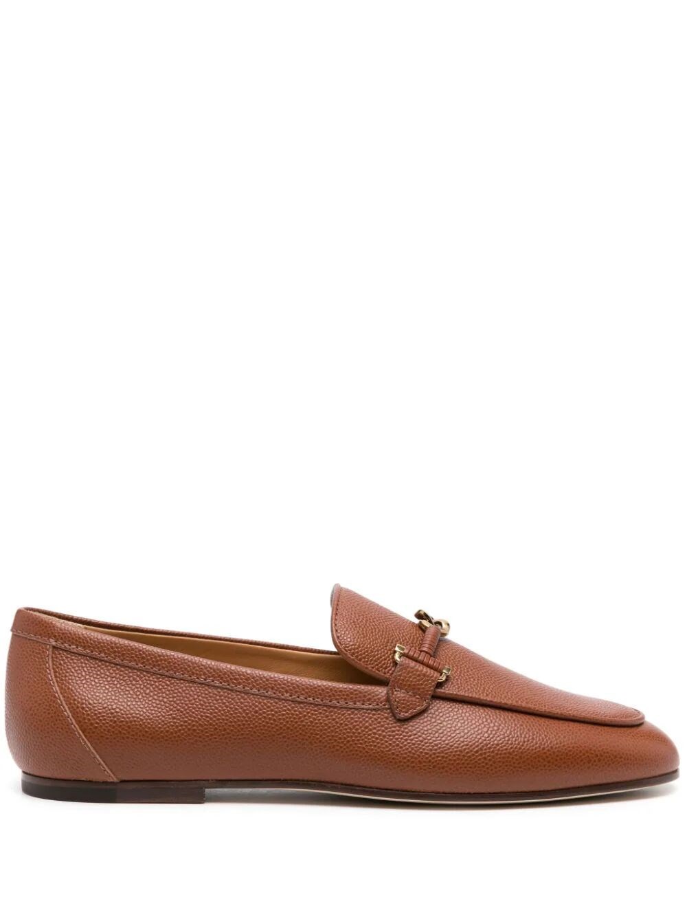Shop Tod's Chain-link Grained Leather Loafers In Brown