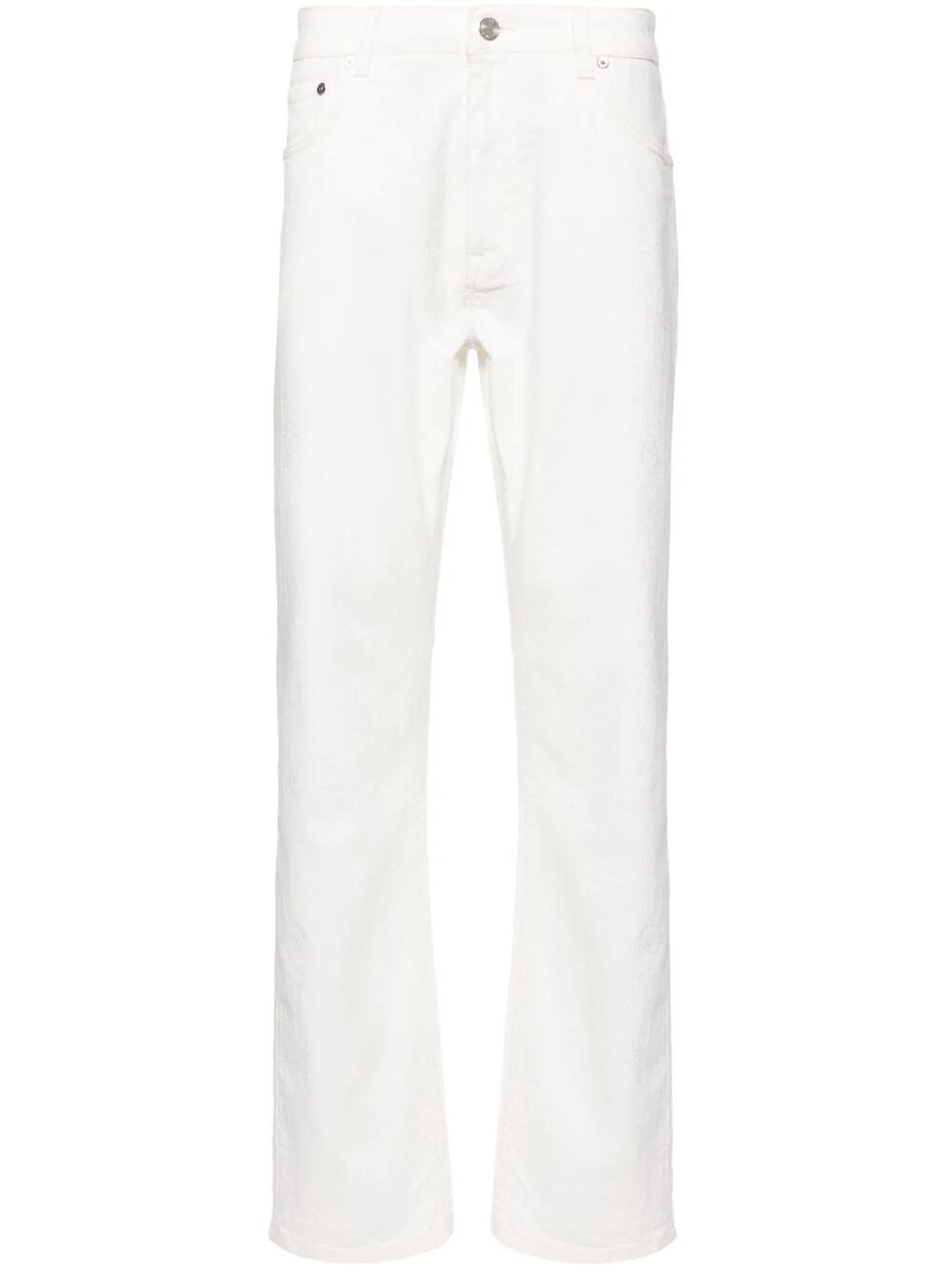 Etro Paisley-jacquard Straight-leg Jeans In White