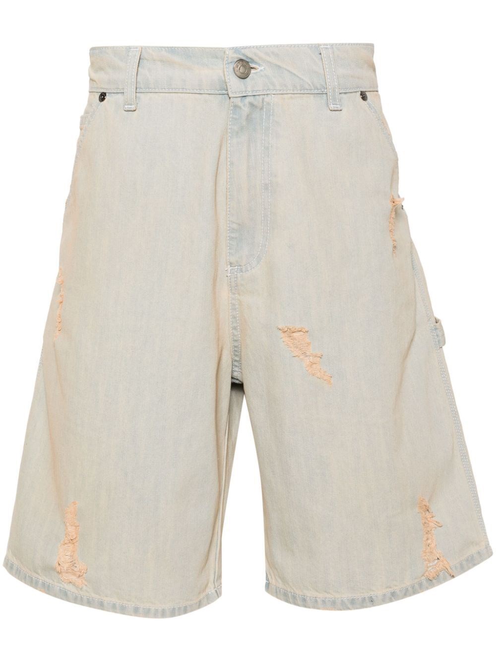 Shop Msgm Distressed Denim Shorts In Blue