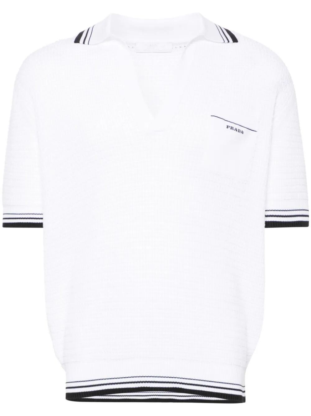 Shop Prada Knitted Polo Shirt In White