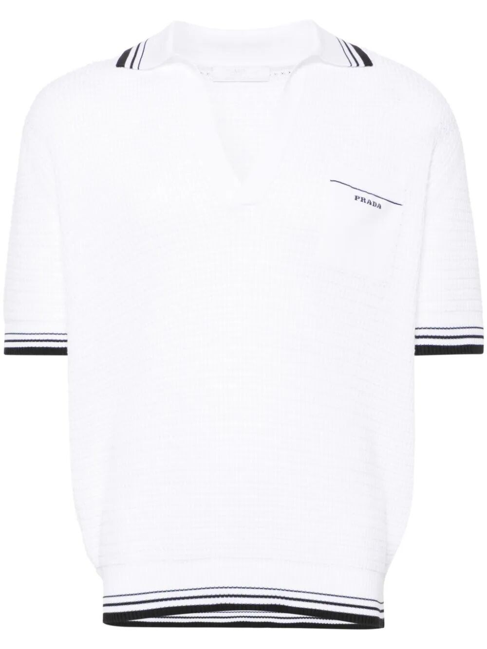 Prada Logo-intarsia Polo Top In White
