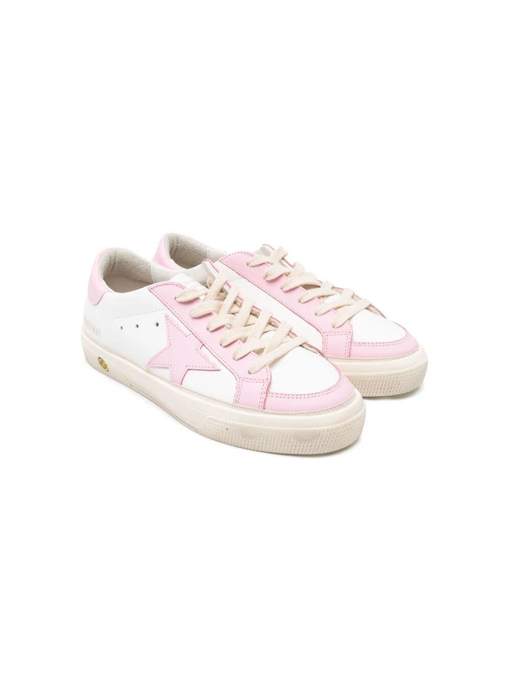 Golden Goose Kids' May Leather Trainers In White