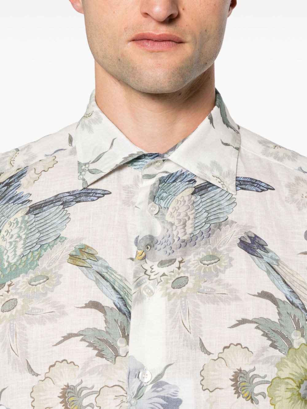 FLORAL-PRINT LINEN SHIRT