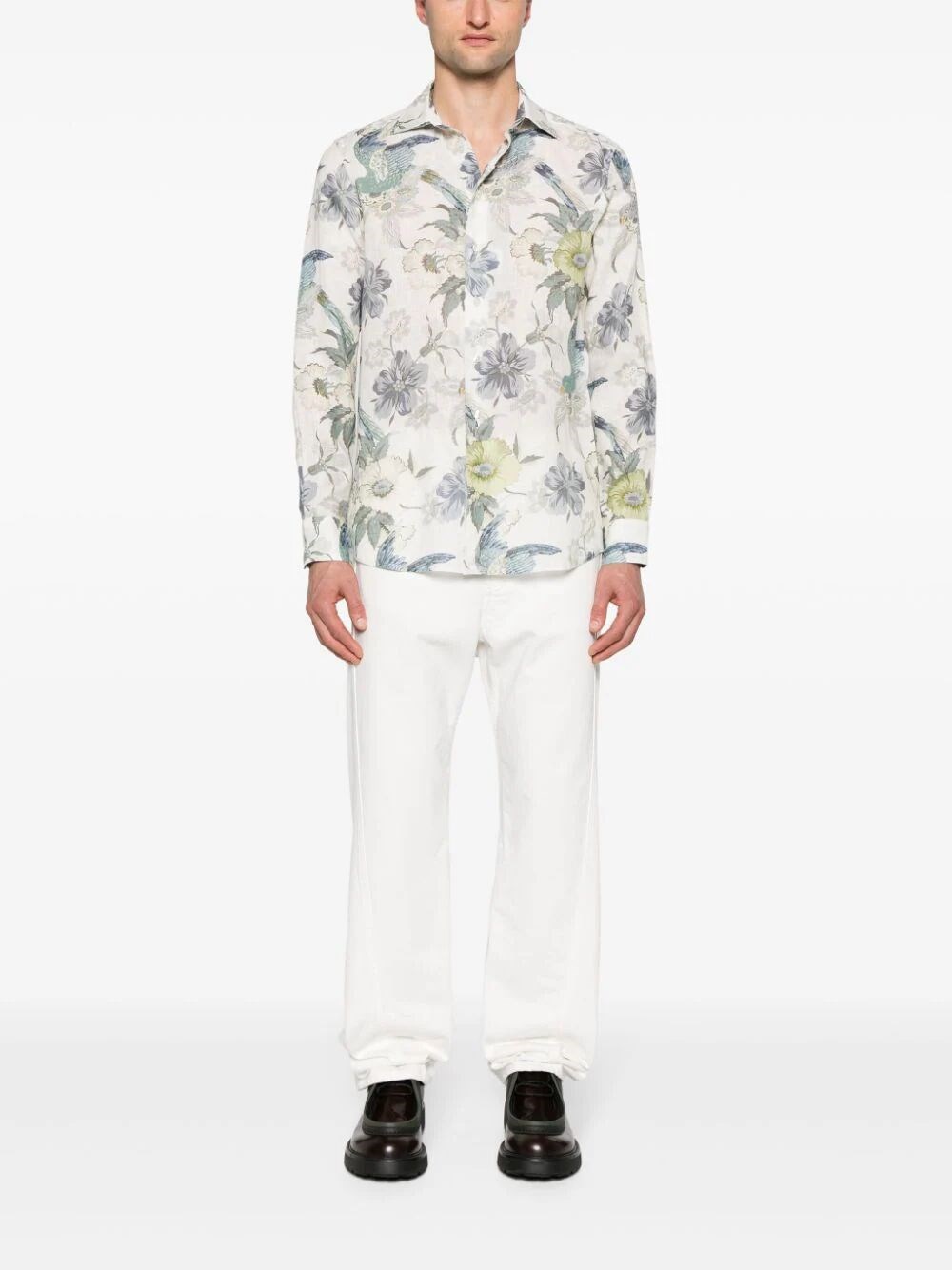 FLORAL-PRINT LINEN SHIRT