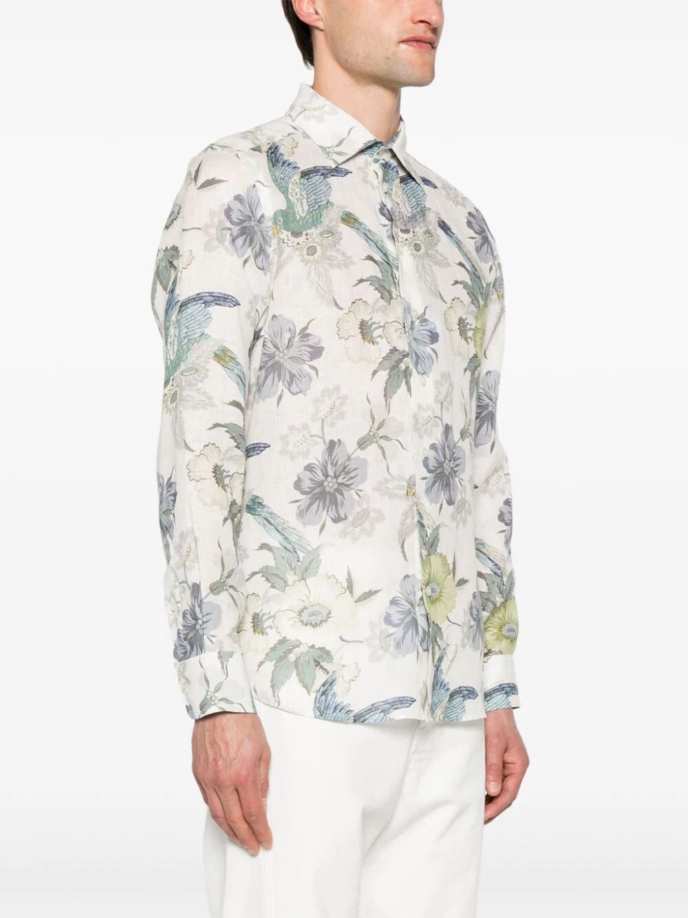 FLORAL-PRINT LINEN SHIRT