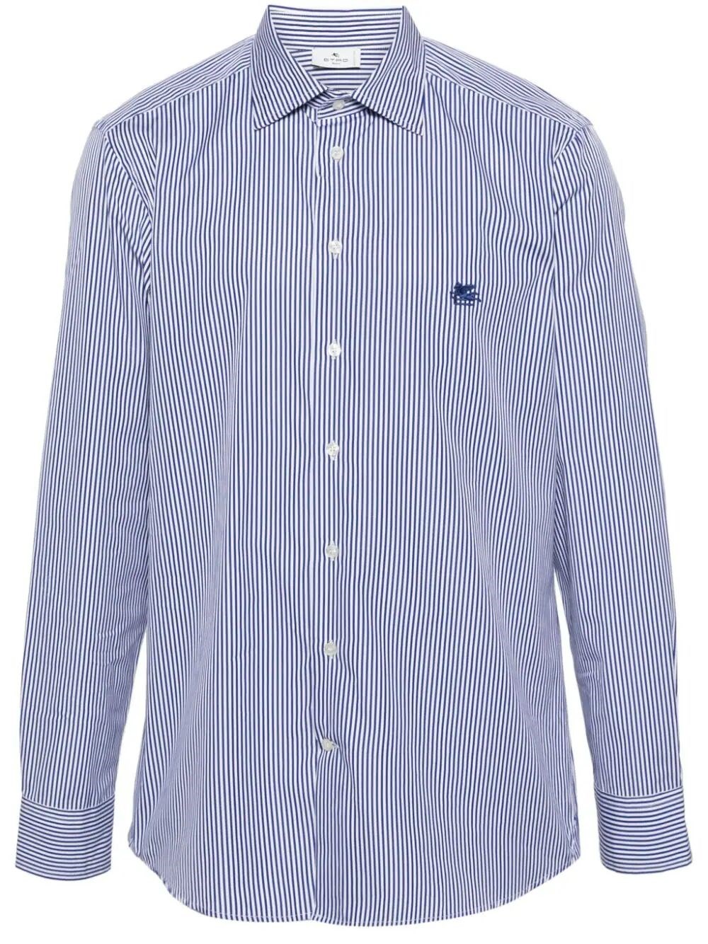 Shop Etro Pegaso Striped Cotton Shirt In Blue