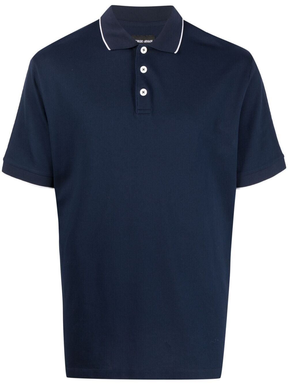Giorgio Armani Tipped Short Sleeve Cotton Polo In Blue