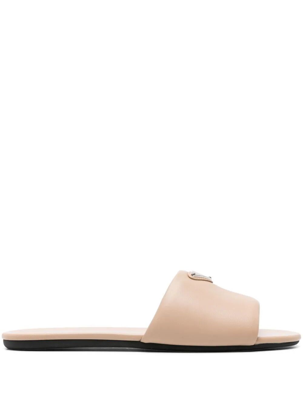 Prada Women Sandali Slide In Pelle In Nude & Neutrals