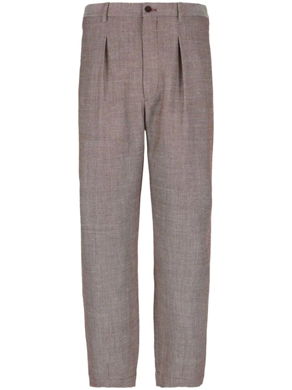 Giorgio Armani Bouclé-texture Virgin Wool-blend Trousers In Brown