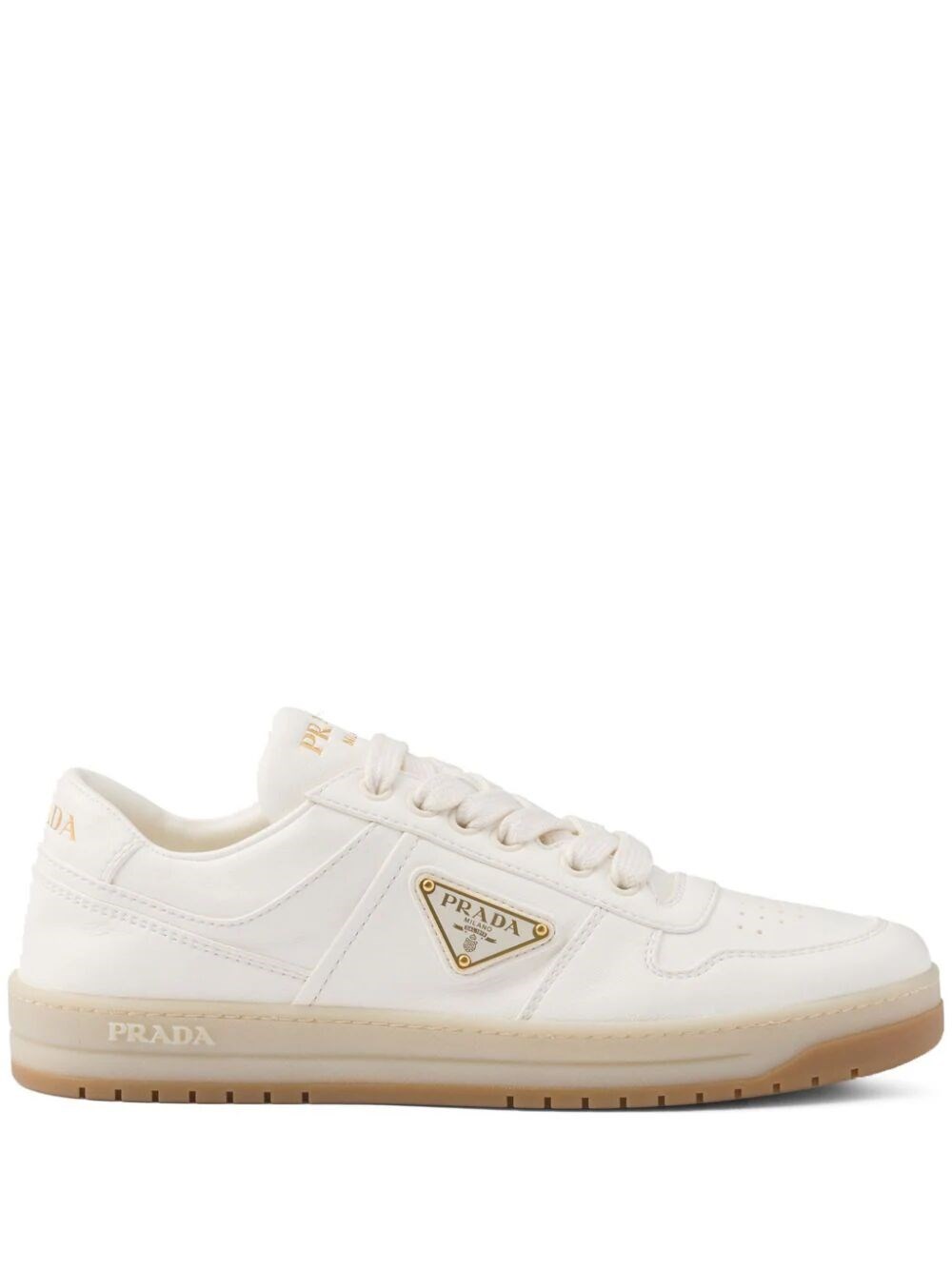 Shop Prada Downtown Leather Sneakers In Ivory
