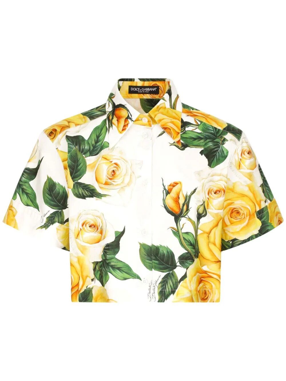 ROSE-PRINT CROPPED SHIRT