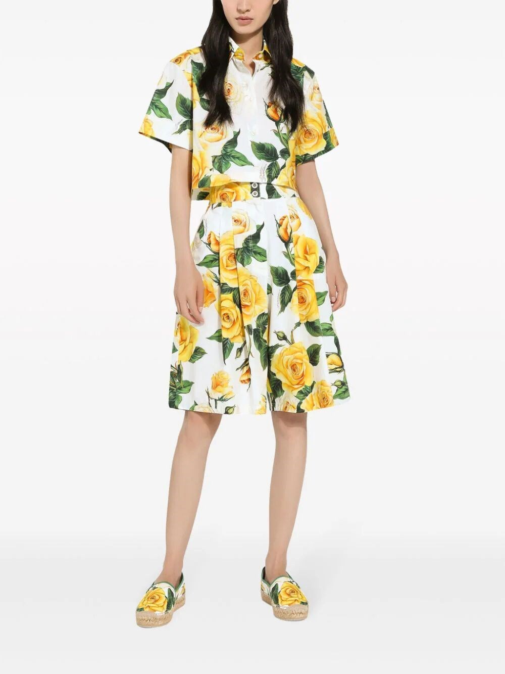 ROSE-PRINT CROPPED SHIRT