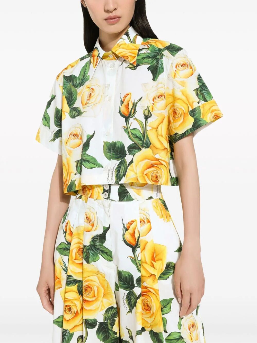 ROSE-PRINT CROPPED SHIRT