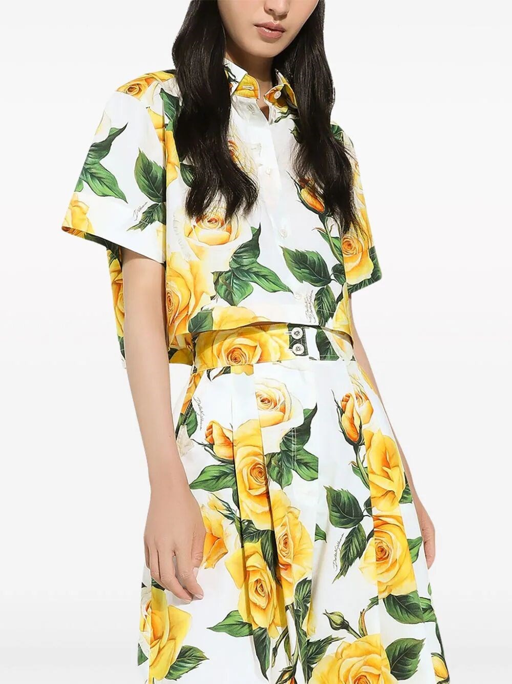 ROSE-PRINT CROPPED SHIRT