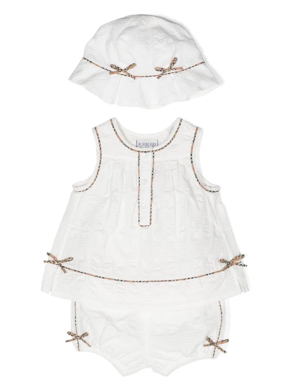 Shop Burberry Cotton Three-piece Baby Set In White