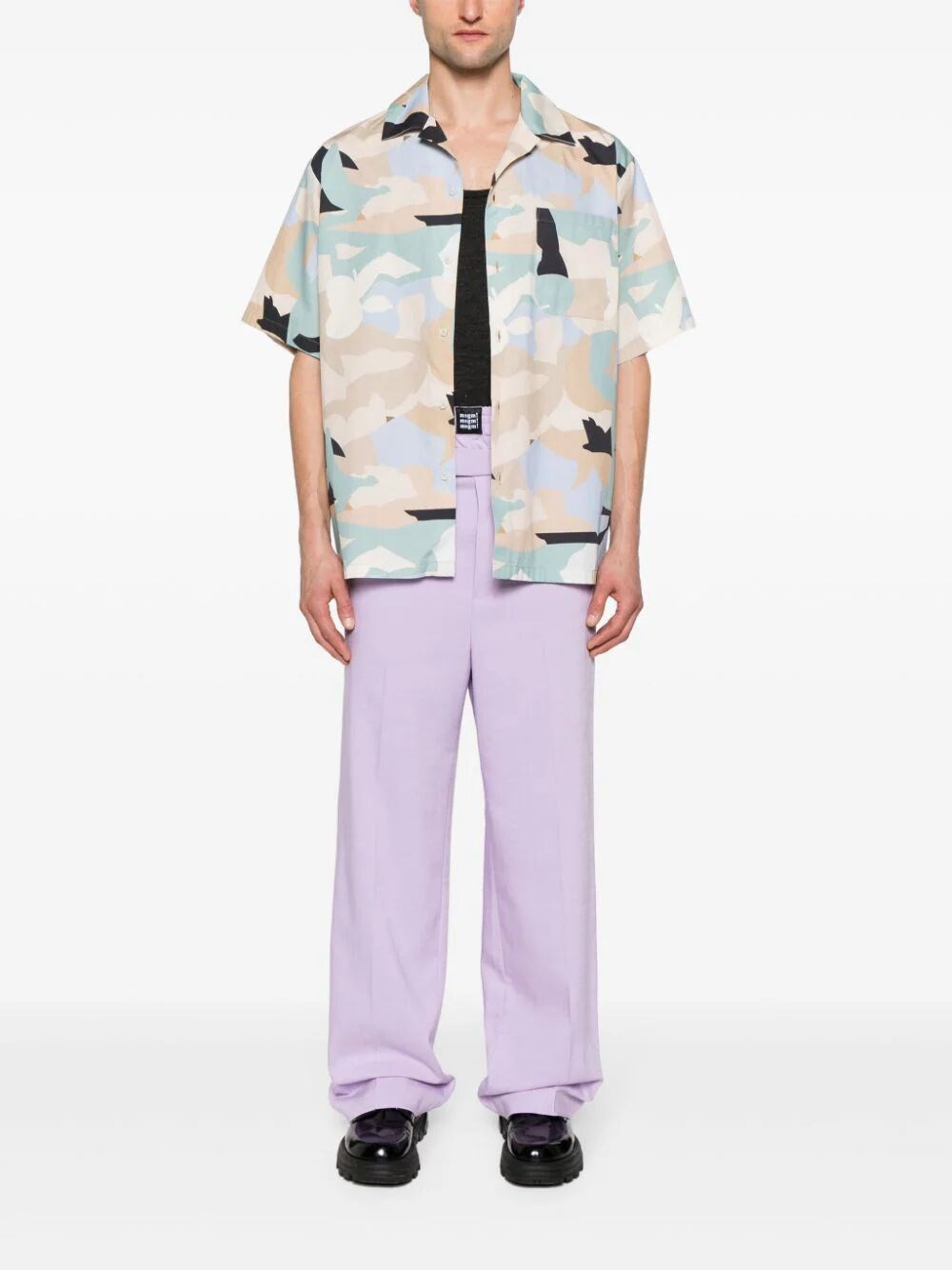 BOWLING SHIRT WITH GEO CAMO PRINT