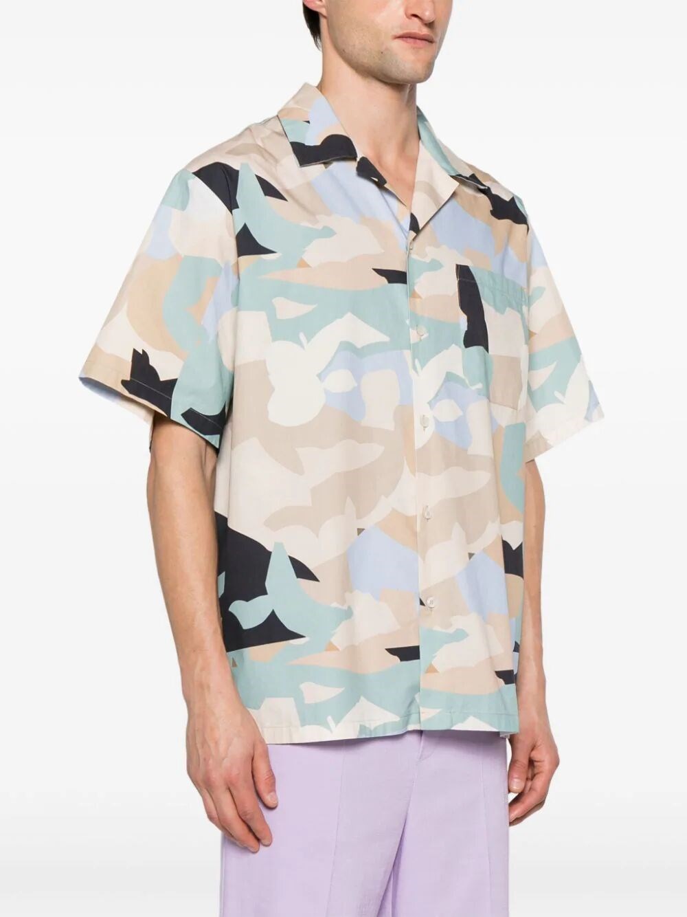 BOWLING SHIRT WITH GEO CAMO PRINT