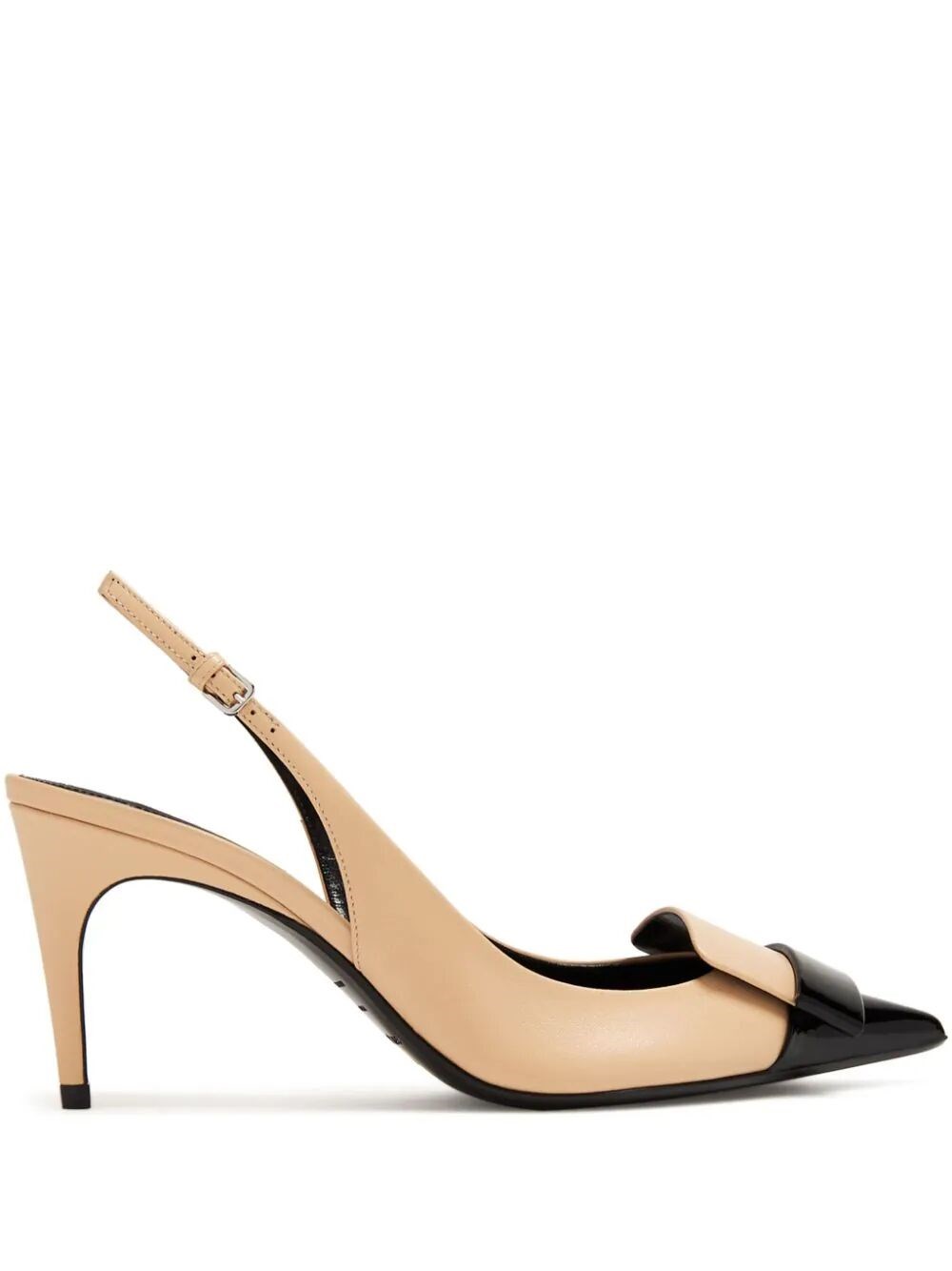 Shop Sergio Rossi Patent Leather Toe Slingback In Brown