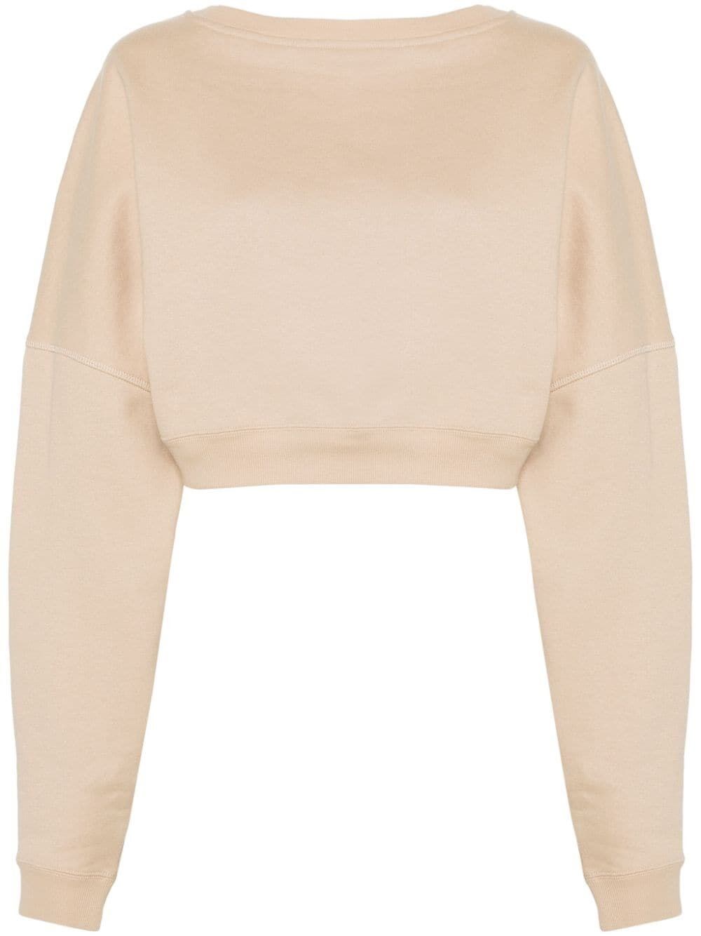 Shop Saint Laurent Cropped Sweatshirt In Nude & Neutrals