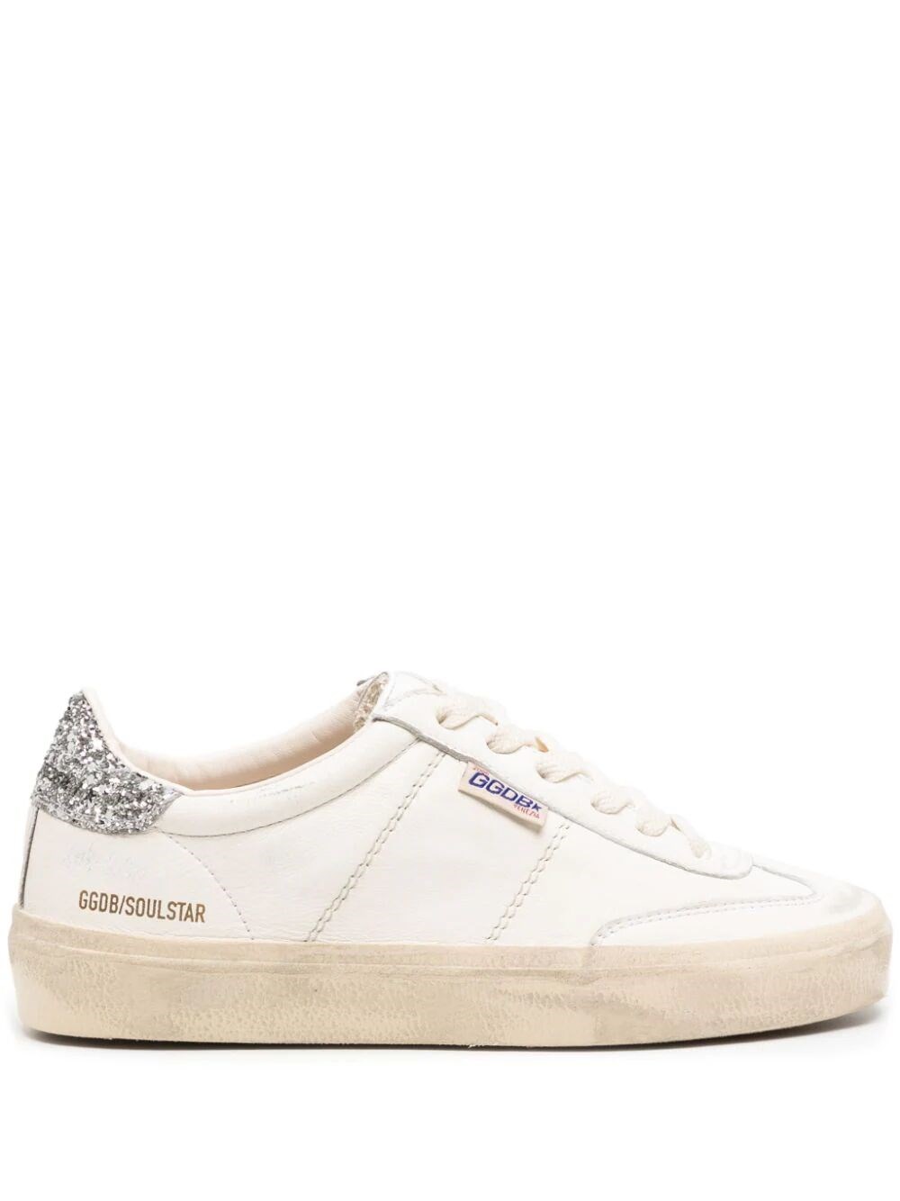 Golden Goose Soul Star Distressed Glittered Lace-up Sneakers In White