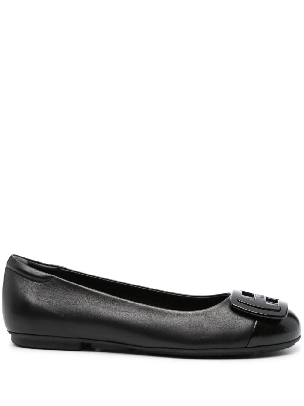 Hogan Leather Ballet Flats With Maxi Plaque In Black
