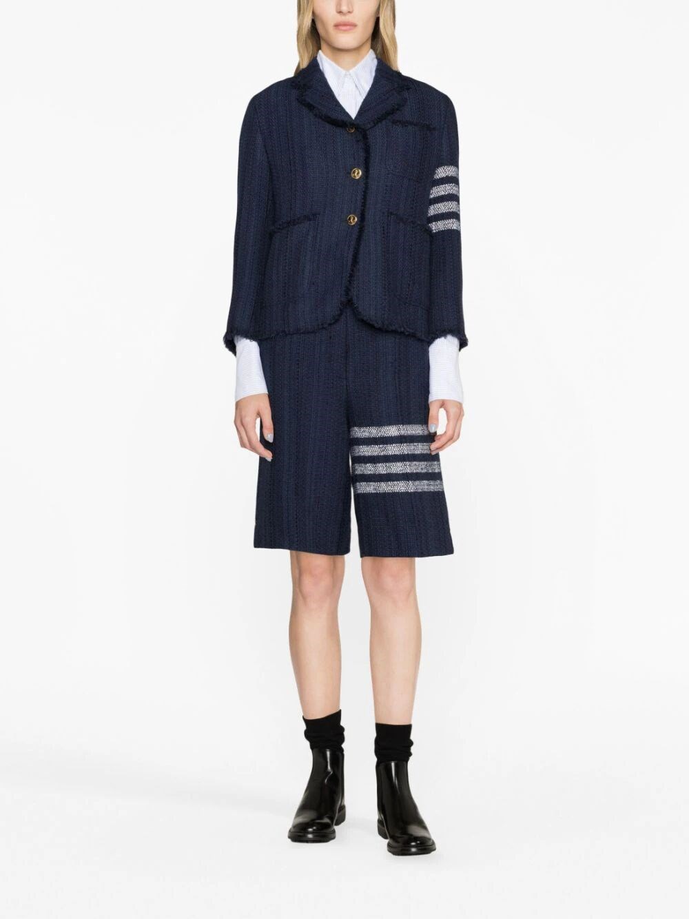 TWEED FRAY 4-BAR CROPPED JACKET