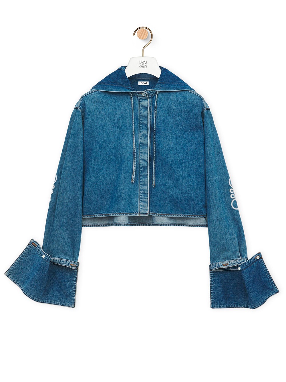 Shop Loewe Hoodie Cropped Jacket In Denim In Blue