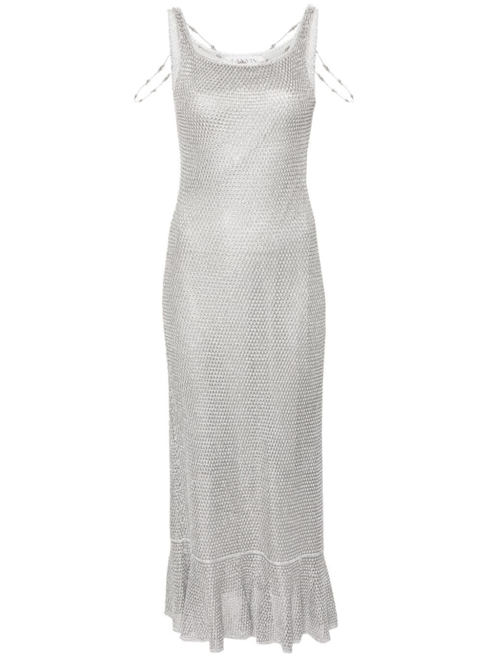 Shop Lanvin Bead-detailing Lurex Maxi Dress In Grey