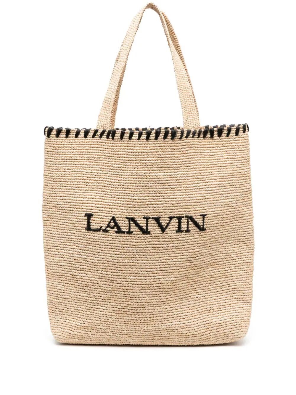 Shop Lanvin Logo-embroidered Raffia Tote Bag In Brown