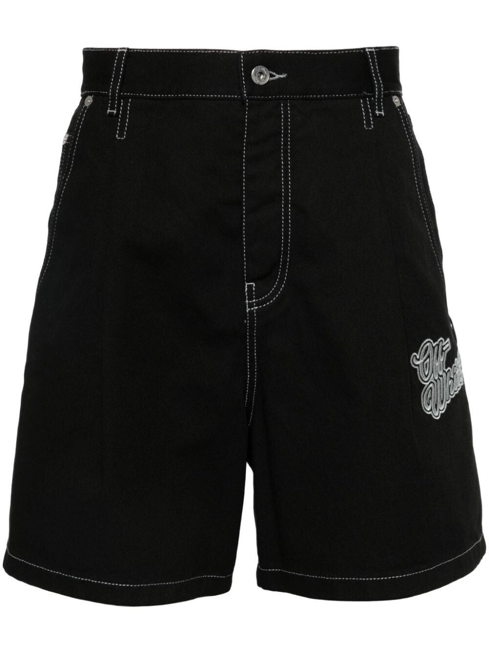 EMBROIDERED-LOGO DENIM SHORTS