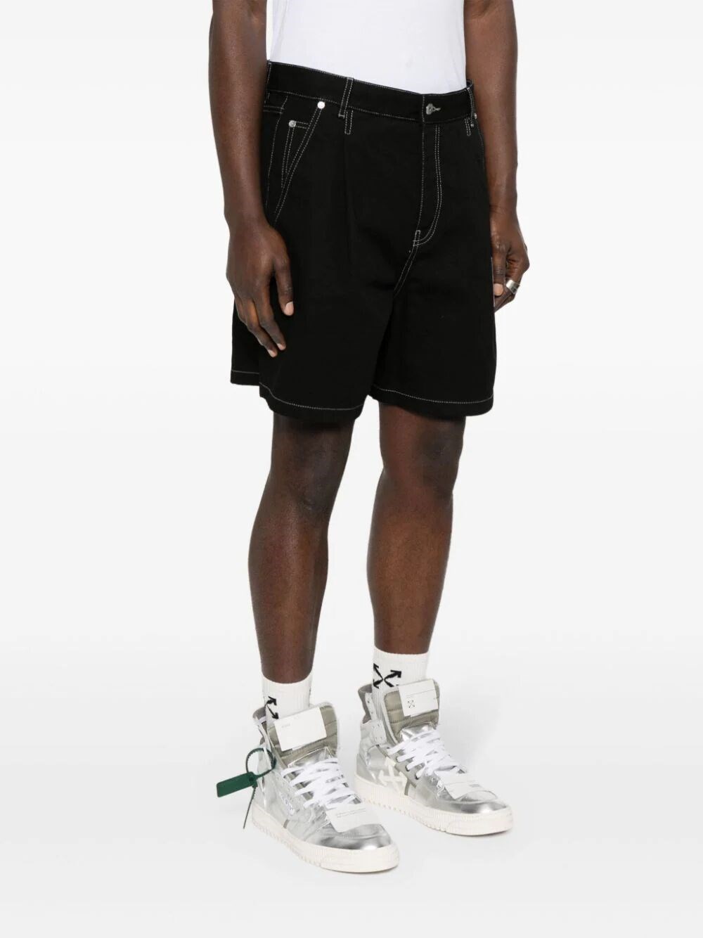 EMBROIDERED-LOGO DENIM SHORTS