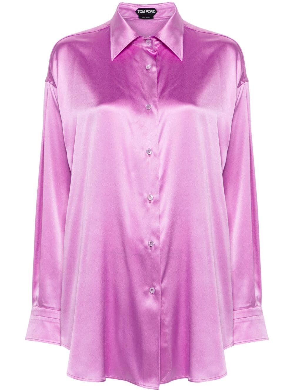 Shop Tom Ford Silk Relaxed Fit Shirt In Pink & Purple
