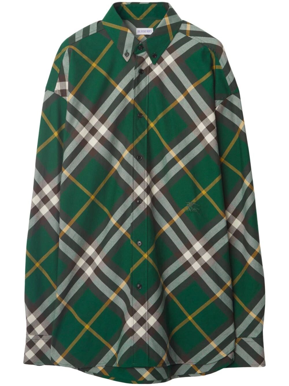 Shop Burberry Check Oversized Shirt In Green