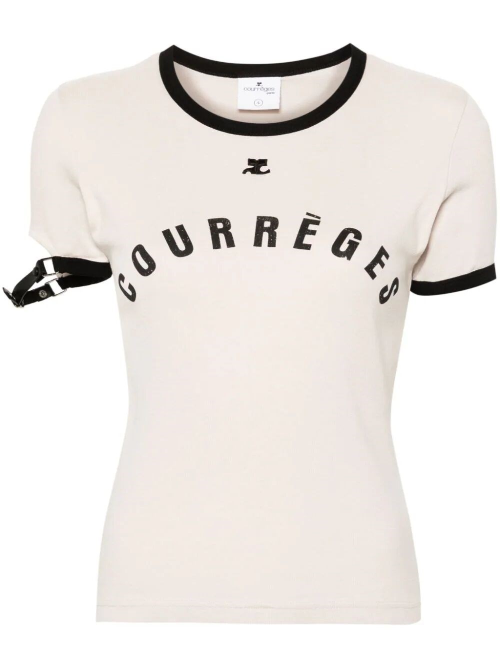 Shop Courrèges Buckle-detail T-shirt In Nude & Neutrals