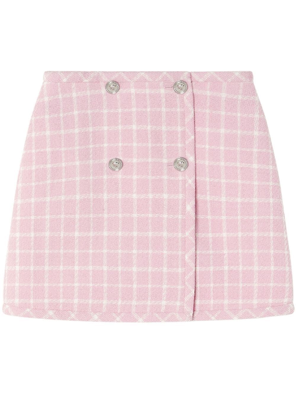 Shop Versace Check Wool Skirt In Pink & Purple