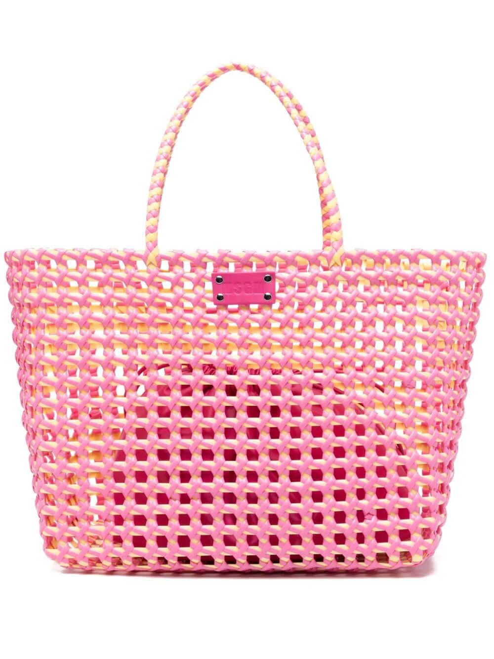 Msgm Logo Patch Basket Bag In Pink & Purple