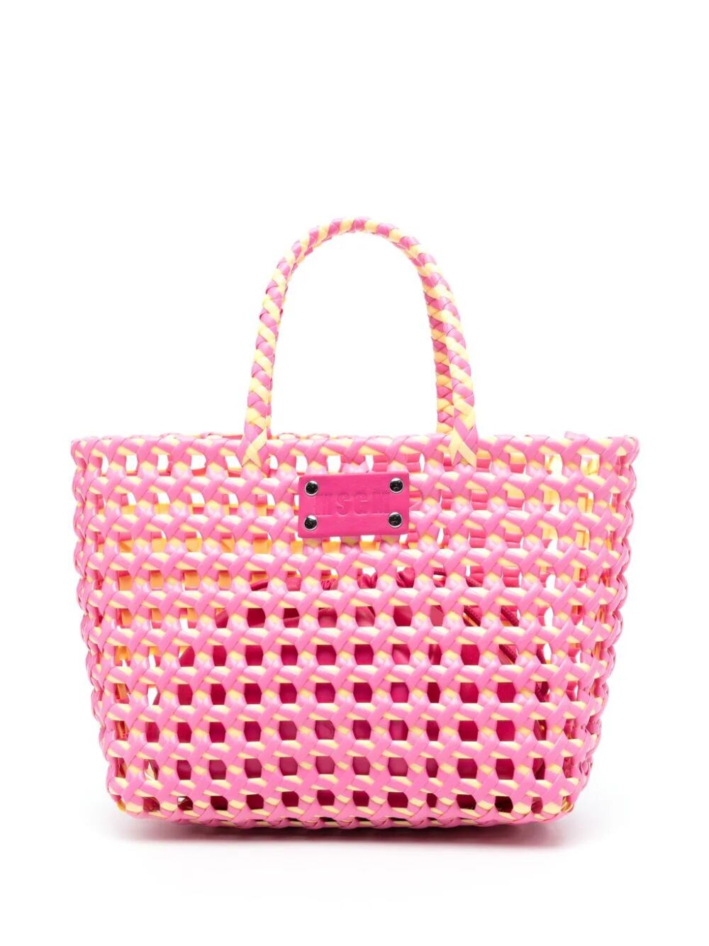 Shop Msgm Woven Tote Bag In Pink & Purple