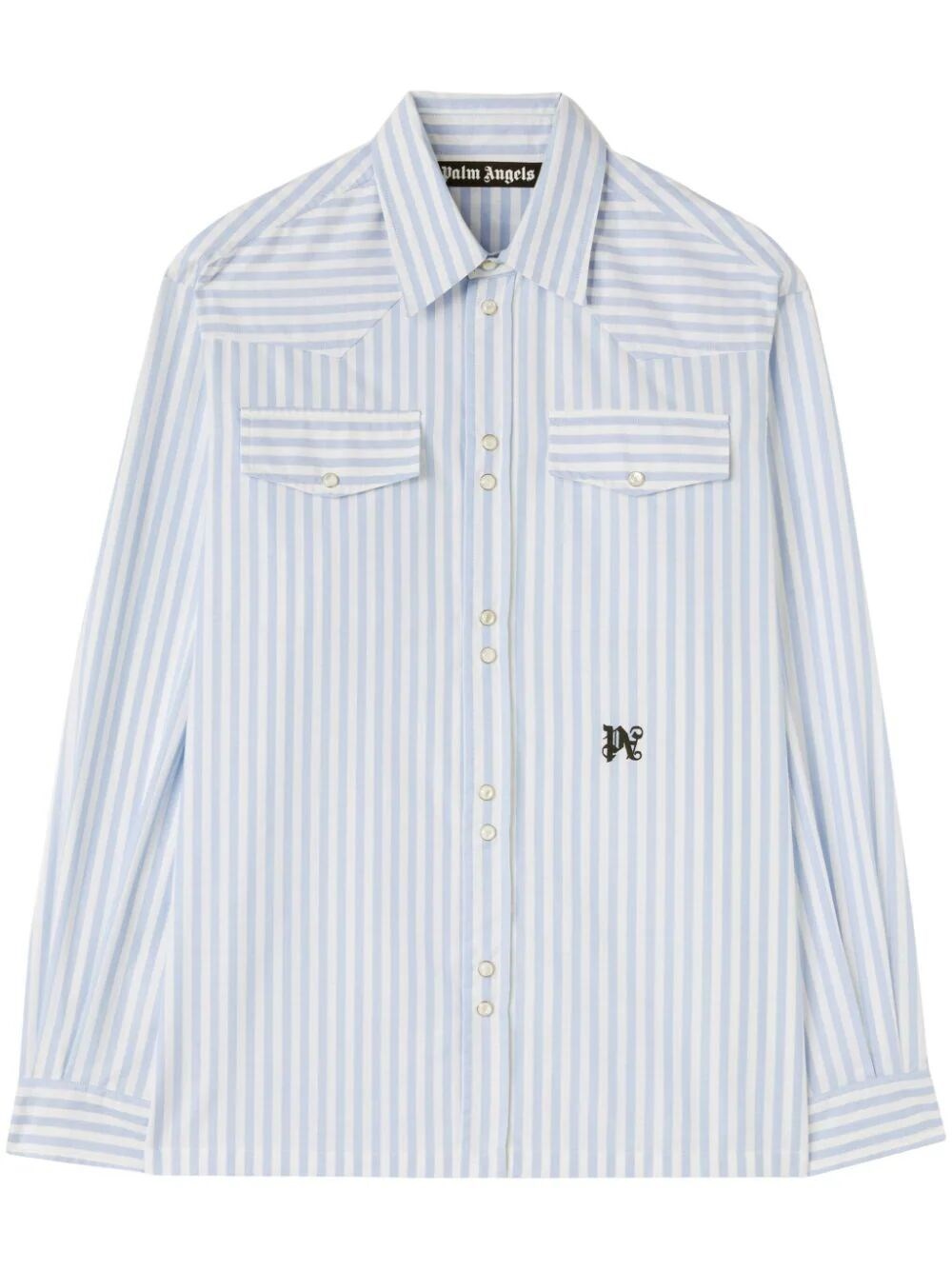 Shop Palm Angels Monogram Striped Shirt In Blue