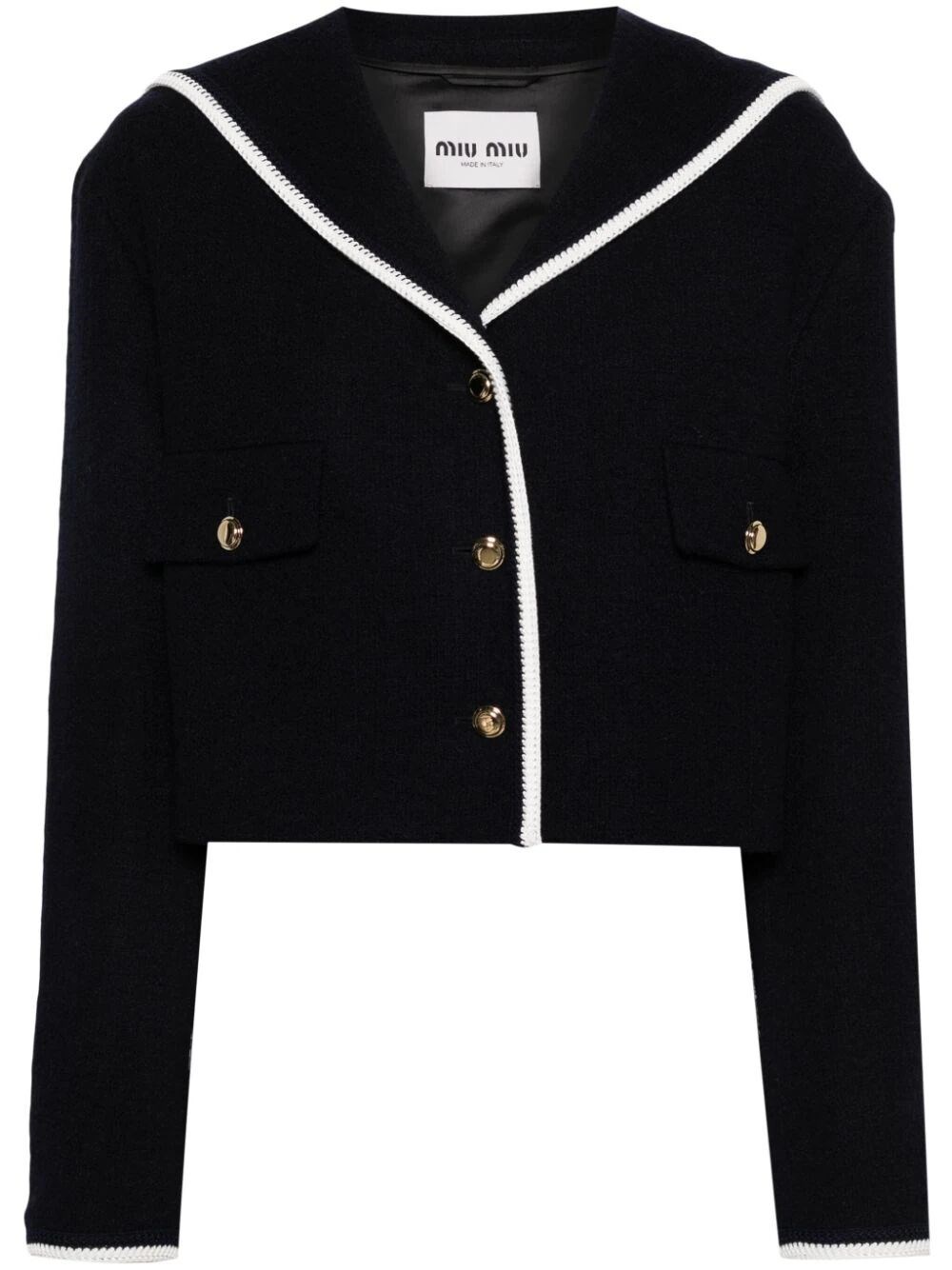 Shop Miu Miu Wool Tweed Jacket In Blue