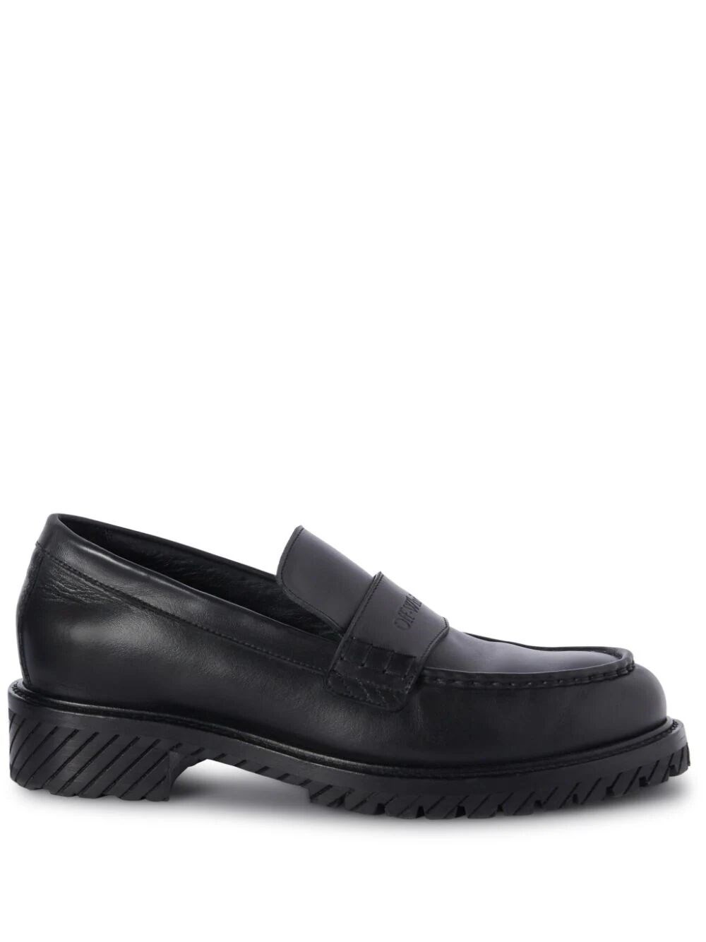 Shop Off-white Military Logo-debossed Leather Loafers In Black