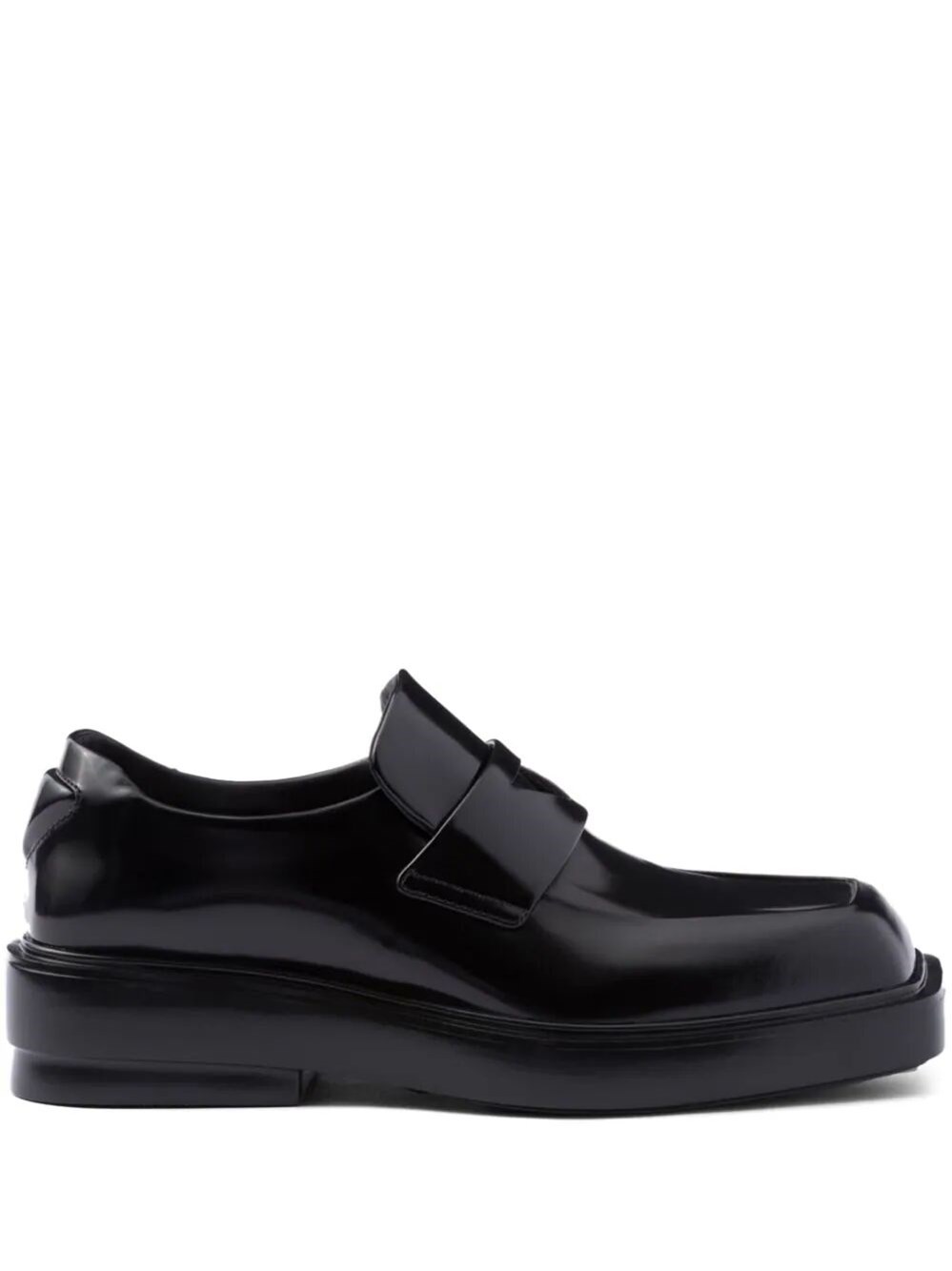 Shop Prada Square-toe Leather Loafers In Black