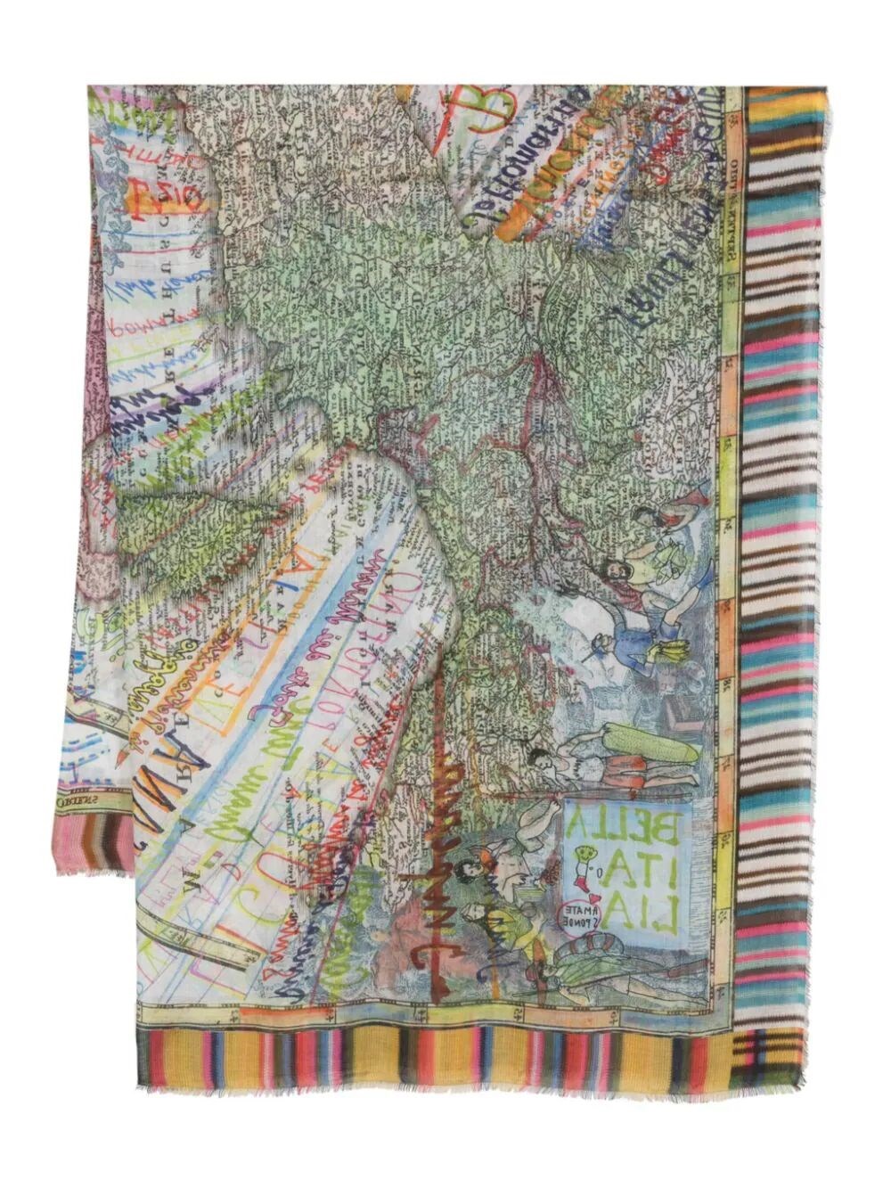 ITALIA-PRINT FRAYED SCARF