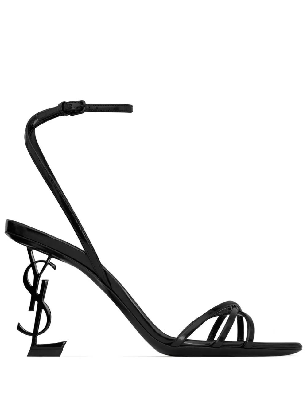 Saint Laurent Opyum Sandals In Glazed Leather In Black