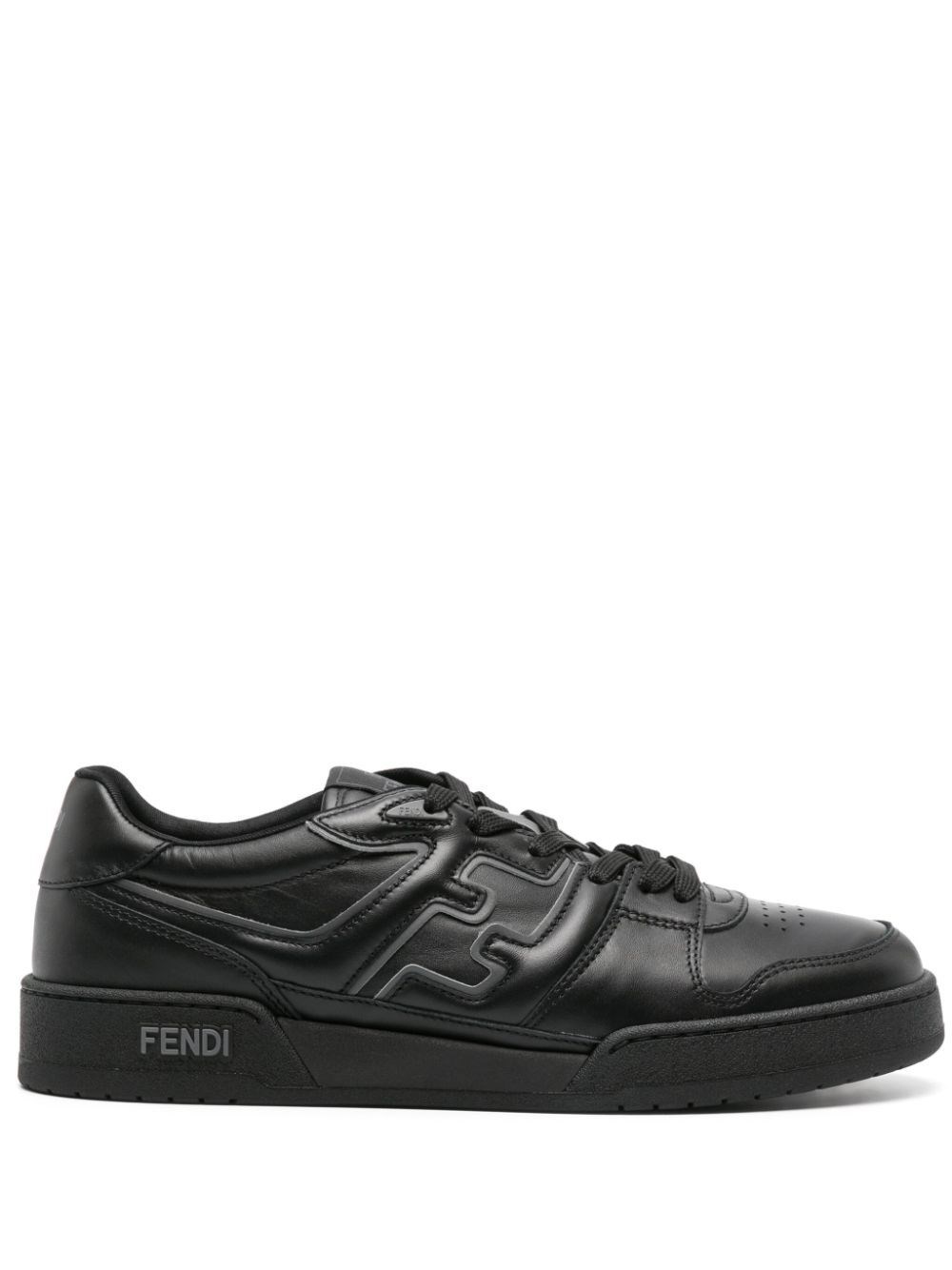 Shop Fendi Match Leather Sneakers In Black