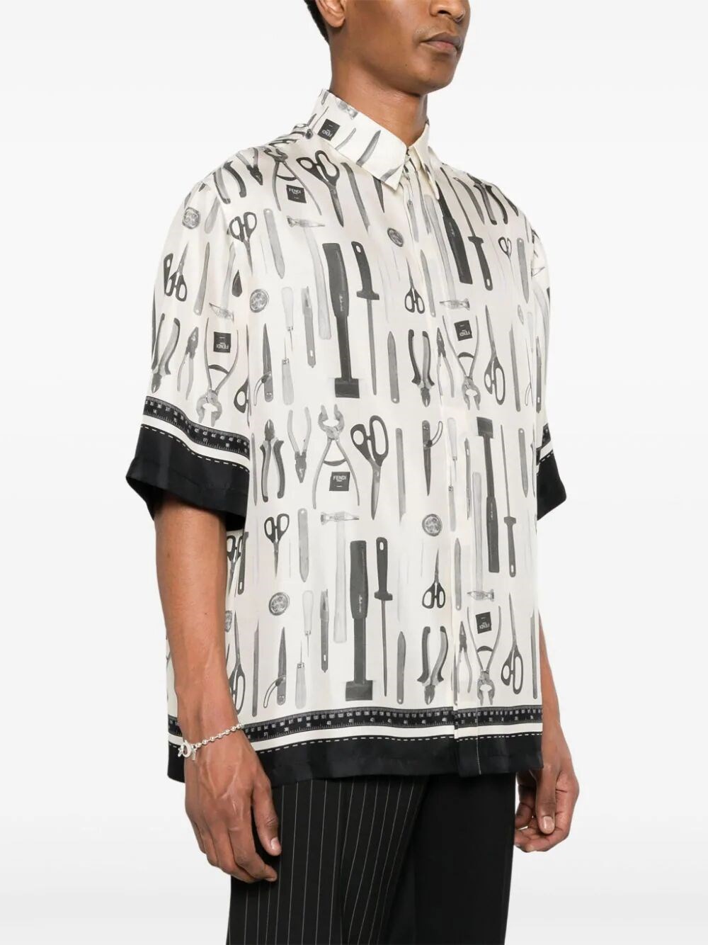 SHORT-SLEEVED TOOLS PRINT SILK SHIRT