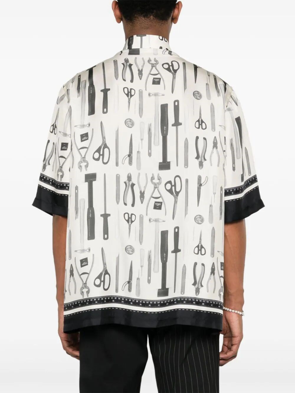 SHORT-SLEEVED TOOLS PRINT SILK SHIRT