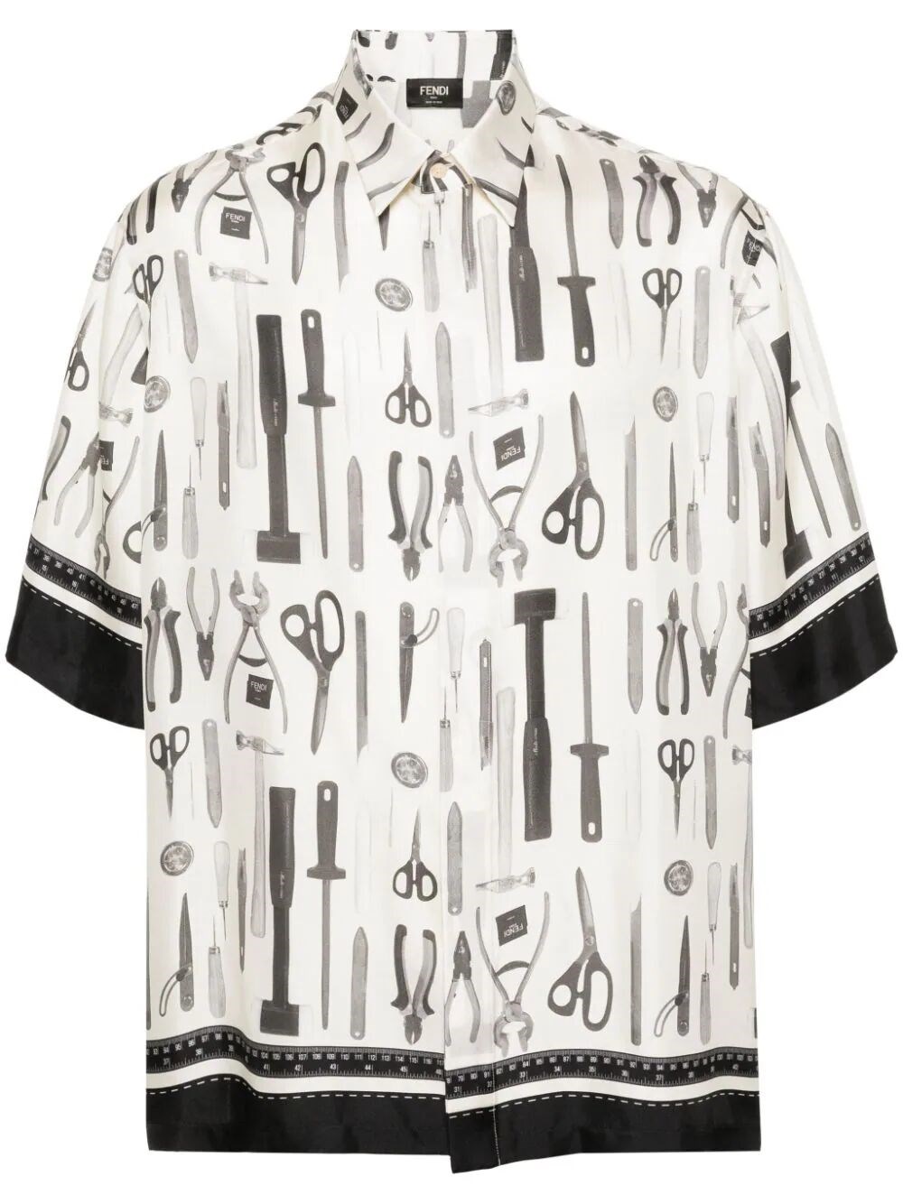 SHORT-SLEEVED TOOLS PRINT SILK SHIRT